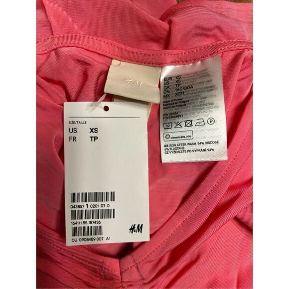 H&M Women Top XS Hot Pink Viscose Blend Sleeveless Draped Camisole Fit Tank - Picture 5 of 9